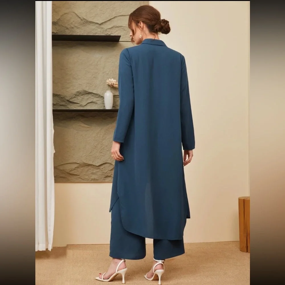 SHEIN Button Front Coat & Wide Leg Pants Set - Picture 3 of 6